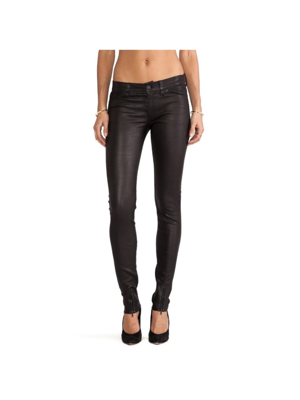 Hudson Womens Juliette Super Skinny Black Lamb Leather Jeans